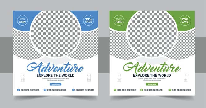 travel social media post banner and web banner template or square flyer, Travel vacation holiday template design and travel business banner vector