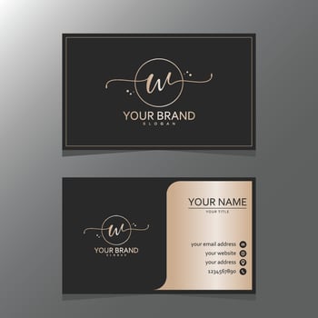 Luxurious and elegant minimalist W logo design with business card. initial logo for signature, wedding, fashion, floral and botanical logo. vector