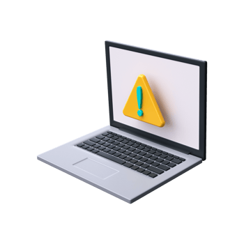 3d hazard warning sign on laptop screen. Attention, laptop problem, exclamation point png