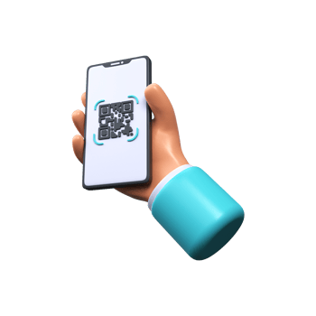 Hand holds a smartphone for payment with a QR code. 3d render. png