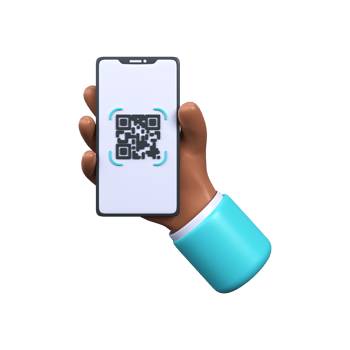 3d Scanning a QR code on your phone. Phone in hand scans qr code. png