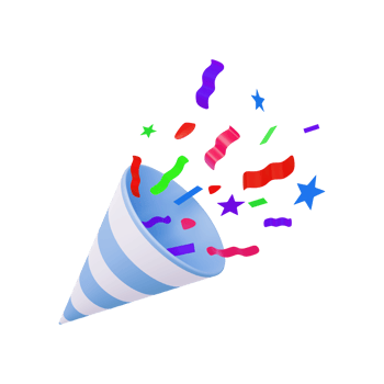 Exploding party popper with confetti, bright cartoon birthday cracker. 3D render png