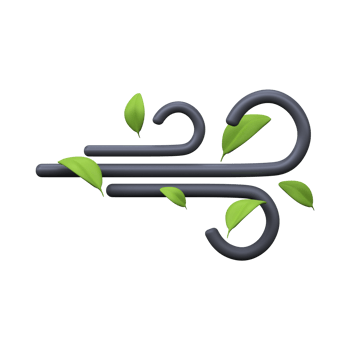 Windy weather icon. Cool breeze with leaves. 3D render png