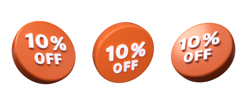 10 percent discount on sale. Discount offer price sign. 3d render png