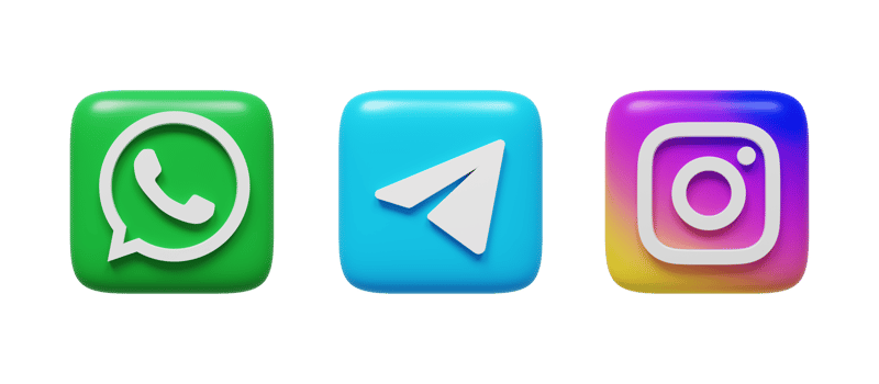Social media icons logos 3d render. Instagram, Telegram, Whatspp png