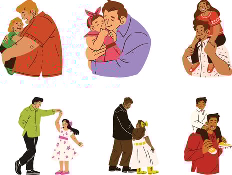 Happy family, father, mother, son and daughter hugging. Vector illustration