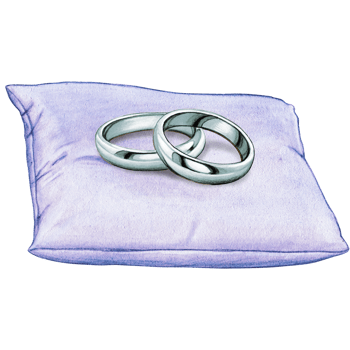 watercolor hand drawn wedding rings on cushion png