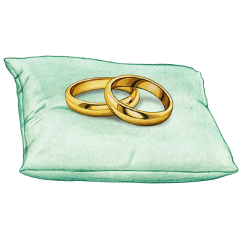 watercolor hand drawn wedding rings on cushion png