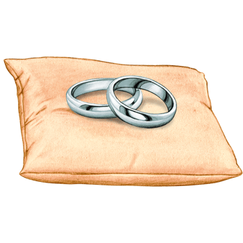watercolor hand drawn wedding rings on cushion png