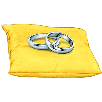 watercolor hand drawn wedding rings on cushion png