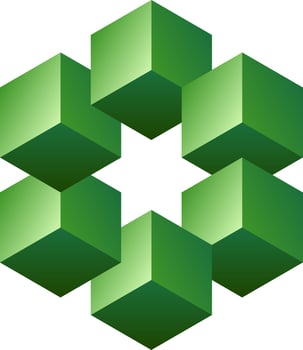 3d optical illusion shape. 3d impossible shape of cubes. Vector illustration of green cube. 3d illusion of geometric for logo, design, education or art. Perspective illusion hexagon shape illustration
