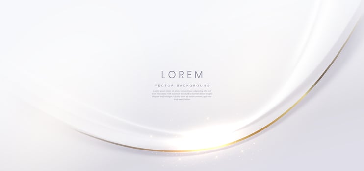 Abstract white background light gold shape with gold lines curved  with copy space for text. Luxury style template design. vector