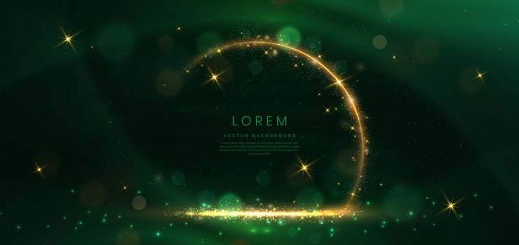 Abstract elegant dark green background with golden glowing effect. Template premium award design. vector