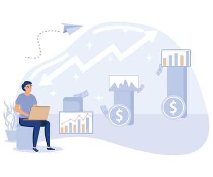 Retail profit plan concept.  Flash sale, sales forcasting and index, special offer, e-commerce shop promotion, business statistics, flat vector modern illustration