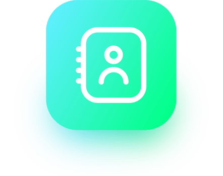 Contact icon in square gradient colors. Adress book or phone book signs illustration. png