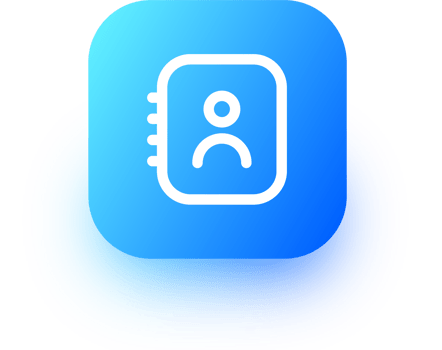 Contact icon in square gradient colors. Adress book or phone book signs illustration. png