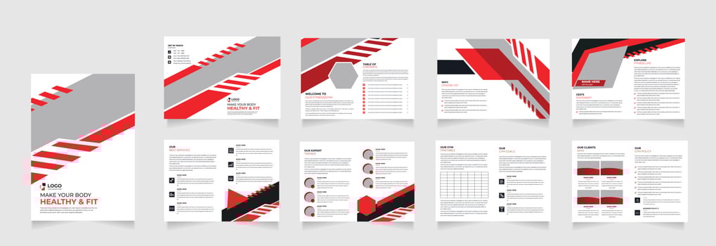 16 Page Gym fitness and yoga Corporate business company multi pages modern brochure vector