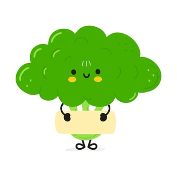 Cute funny broccoli poster character. Vector hand drawn cartoon kawaii character illustration. Isolated white background. Broccoli poster