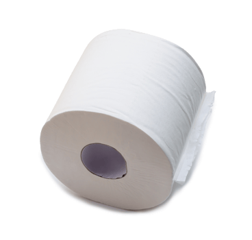 Single roll of white tissue paper or napkin isolated with clipping path and shadow in png format