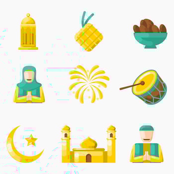 Editable Shiny Eid Fitr Vector Illustration Icon Pack for Islamic Festival Related Design
