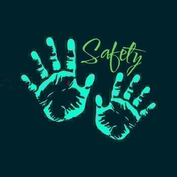 Child's handprint with 'Safety' text on dark background. Perfect for safety awareness campaigns, child care, parenting, education, and more. vector
