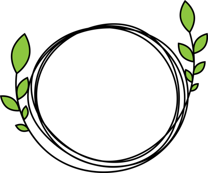 Hand drawn circle frame decoration element with leaves and flowers clip art png