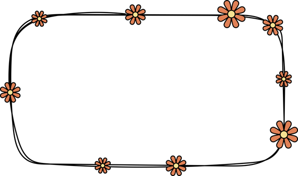 Hand drawn rectangle frame decoration element with flowers clip art png