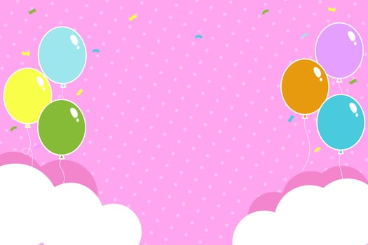 Flat clouds and balloons birthday background vector