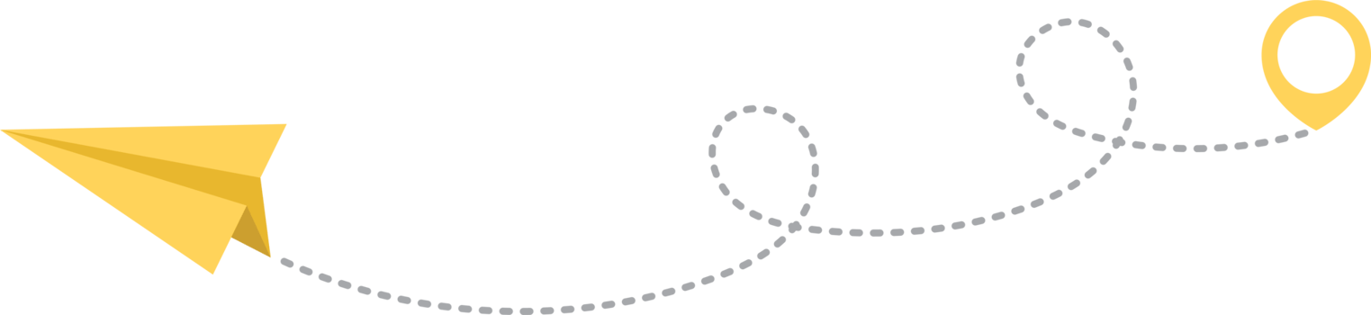 Paper airplane with dotted trace and map pointer pin png