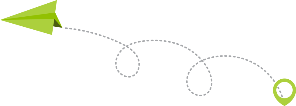 Paper airplane with dotted trace and map pointer pin png