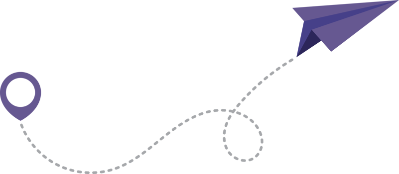 Paper airplane with dotted trace and map pointer pin png