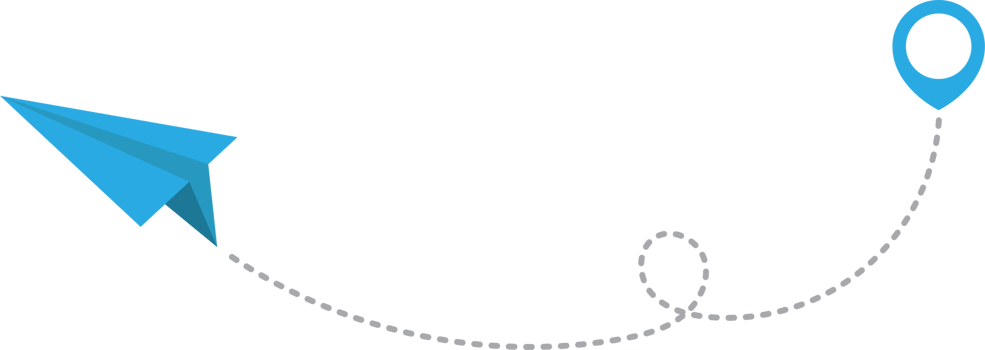 Paper airplane with dotted trace and map pointer pin png