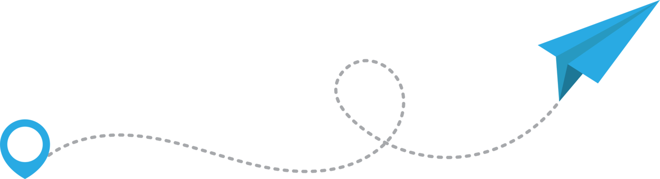 Paper airplane with dotted trace and map pointer pin png