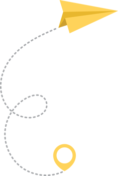 Paper airplane with dotted trace and map pointer pin png