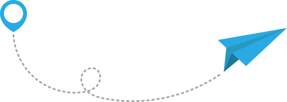 Paper airplane with dotted trace and map pointer pin png
