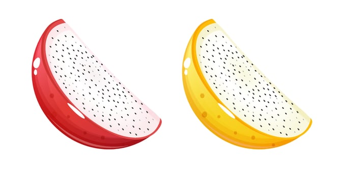Yellow and pink dragon fruit slices. vector