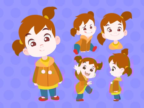 Cute Little Girl Expression Collection Vector Flat Design Illustration
