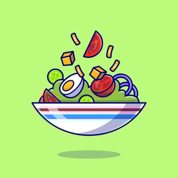 Vegetable Salad With Egg Boiled In Bowl Cartoon Vector Icon Illustration. Health Food Icon Concept Isolated Premium Vector. Flat Cartoon Style