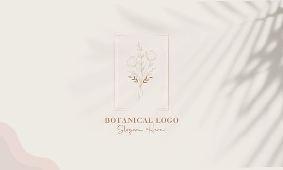 Botanical Floral element Hand Drawn Logo with Wild Flower and Leaves. vector
