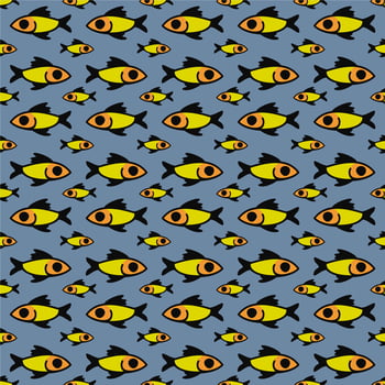 Vector seamless pattern with fishes on blue background.