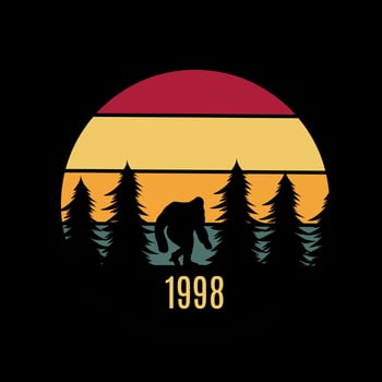 Retro Bigfoot design with trees vector