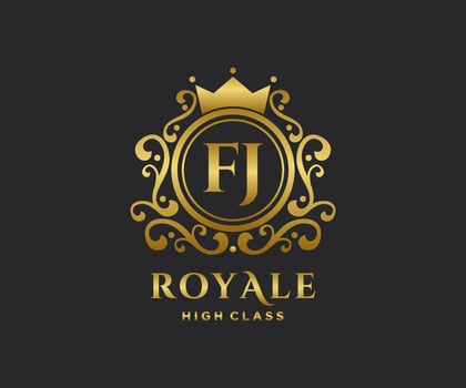 Golden Letter FJ template logo Luxury gold letter with crown. Monogram alphabet . Beautiful royal initials letter. vector
