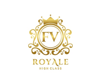 Golden Letter FV template logo Luxury gold letter with crown. Monogram alphabet . Beautiful royal initials letter. vector