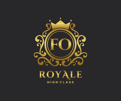Golden Letter FO template logo Luxury gold letter with crown. Monogram alphabet . Beautiful royal initials letter. vector