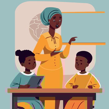 Teachers day female black teacher and two kids vector