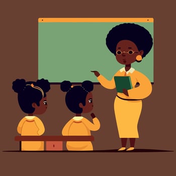 Teachers day female black teacher and two kids vector
