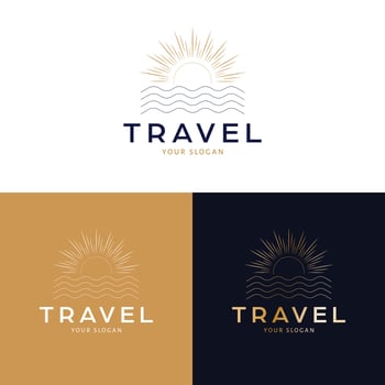 Travel logo design. Sunset and sea abstract vector logotype. Tropical vacation bohemian logo template.