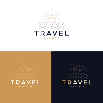 Travel logo design. Sunset and sea abstract vector logotype. Tropical vacation bohemian logo template.
