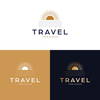 Travel logo design. Sunset and sea abstract vector logotype. Tropical vacation bohemian logo template.