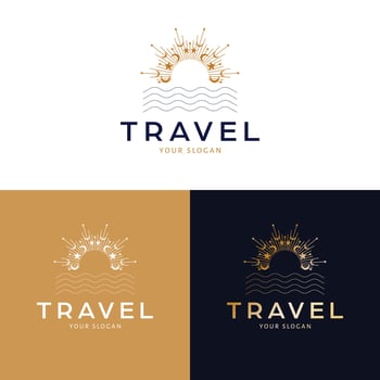 Travel logo design. Sunset and sea abstract vector logotype. Tropical vacation bohemian logo template.
